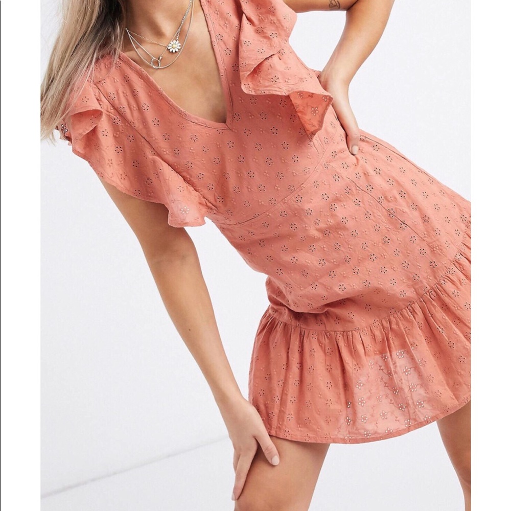 Frill sleeve broderie mini dress